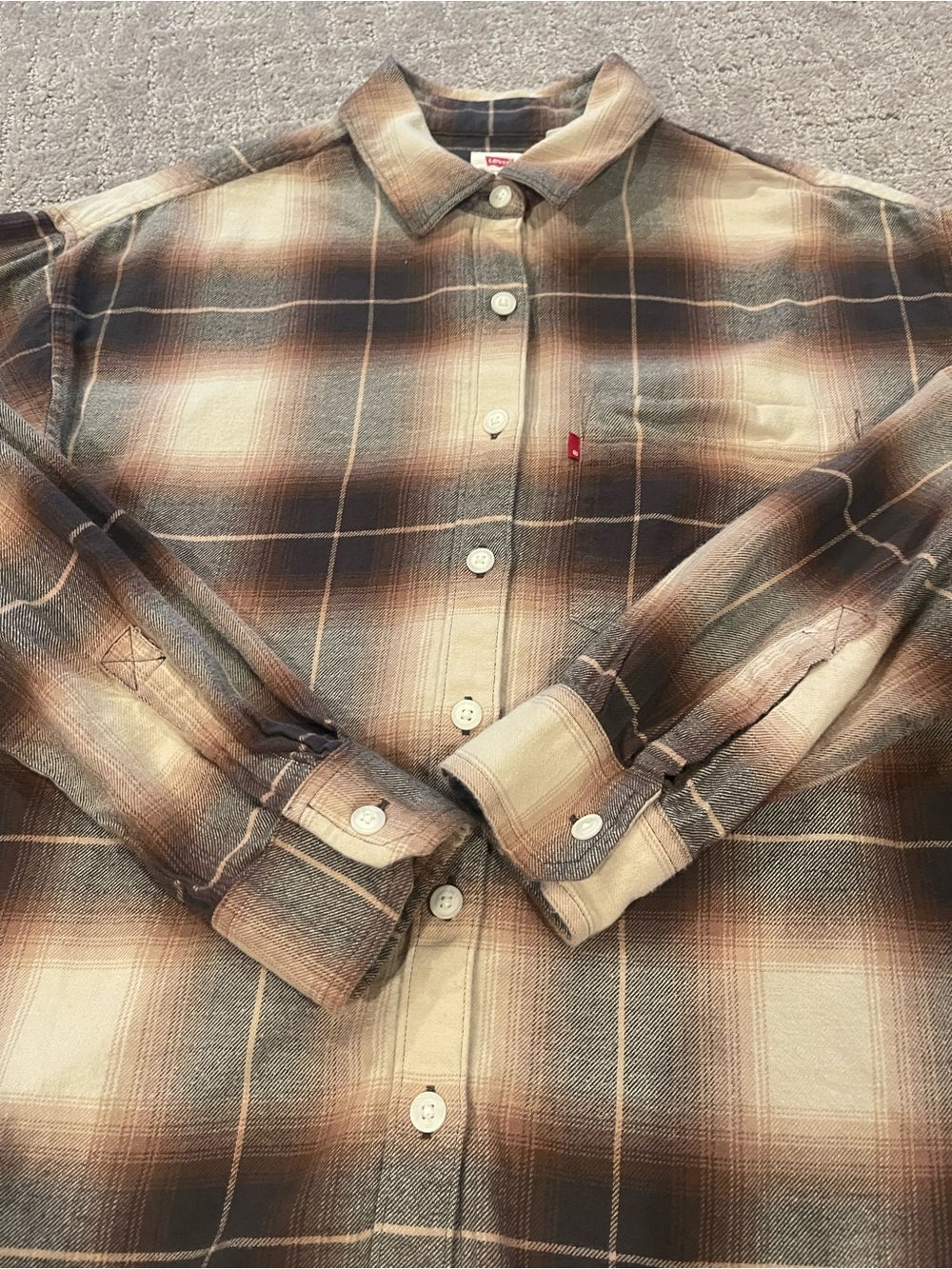 Levi's Women's Henri Plaid Button-Down Flannel Shirt in Brown, Beige and Black, - Picture 13 of 16